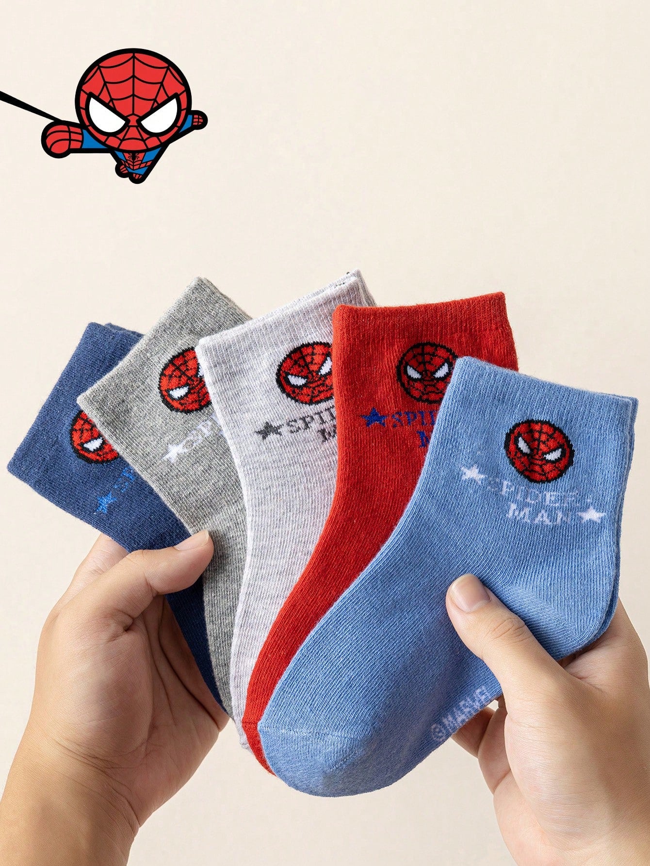 Disney 1/5 Pairs Kids Socks Marvel Spider-Man Cartoon Autumn/Winter Mid-Calf Socks Funny Hero Character Christmas Gift Children's Socks