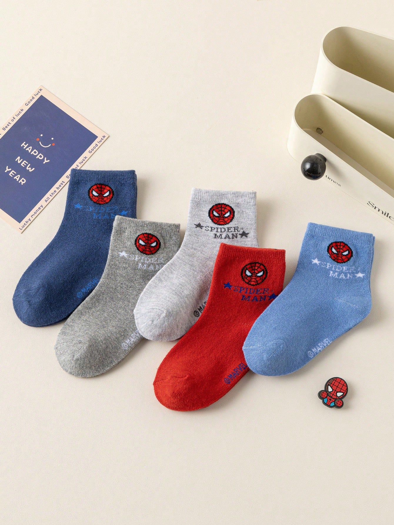 Disney 1/5 Pairs Kids Socks Marvel Spider-Man Cartoon Autumn/Winter Mid-Calf Socks Funny Hero Character Christmas Gift Children's Socks