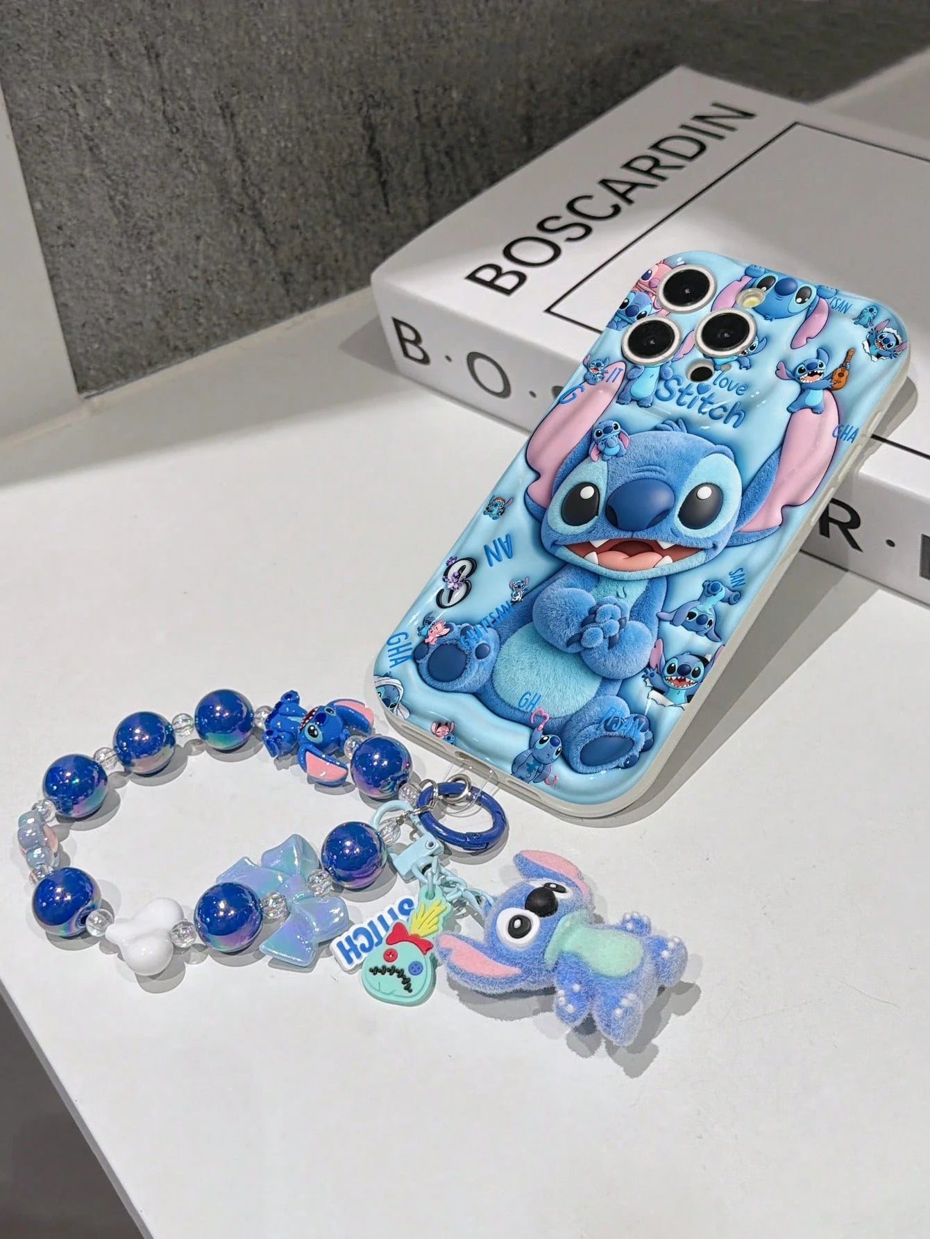 Disney Has Authorized, Phone Case- Chain Set, The Stitch Lilo & Stitch 3D Phone Case Plus A Silicone 3D Stitch Bracelet With Metallic Ring Removable Bracelet, Stitch And Angel Pattern, Compatible Wit