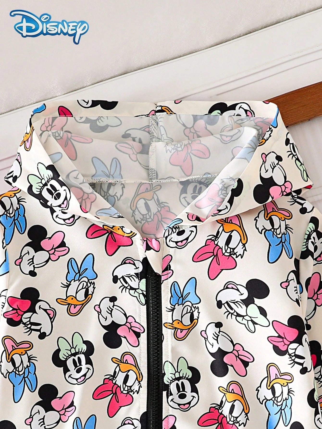 Disney Minnie And Friends Spring/Autumn Casual Jacket For Baby Girls, Cartoon Minnie, Donald Duck, Daisy, Goofy All-Over Print, Long Sleeve Zipper Hooded Jacket, Children's Daily Wear, Home, Versatile