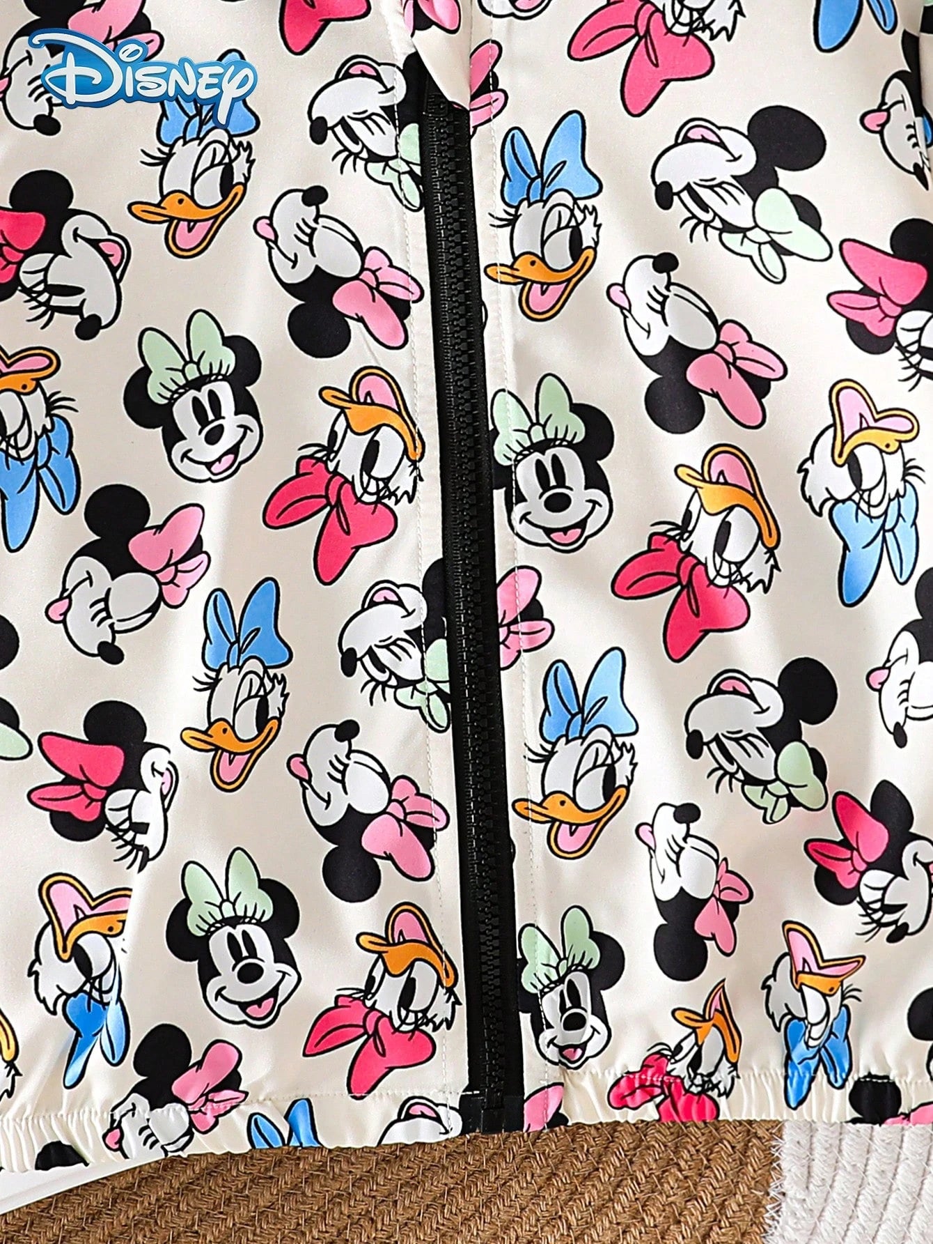 Disney Minnie And Friends Spring/Autumn Casual Jacket For Baby Girls, Cartoon Minnie, Donald Duck, Daisy, Goofy All-Over Print, Long Sleeve Zipper Hooded Jacket, Children's Daily Wear, Home, Versatile