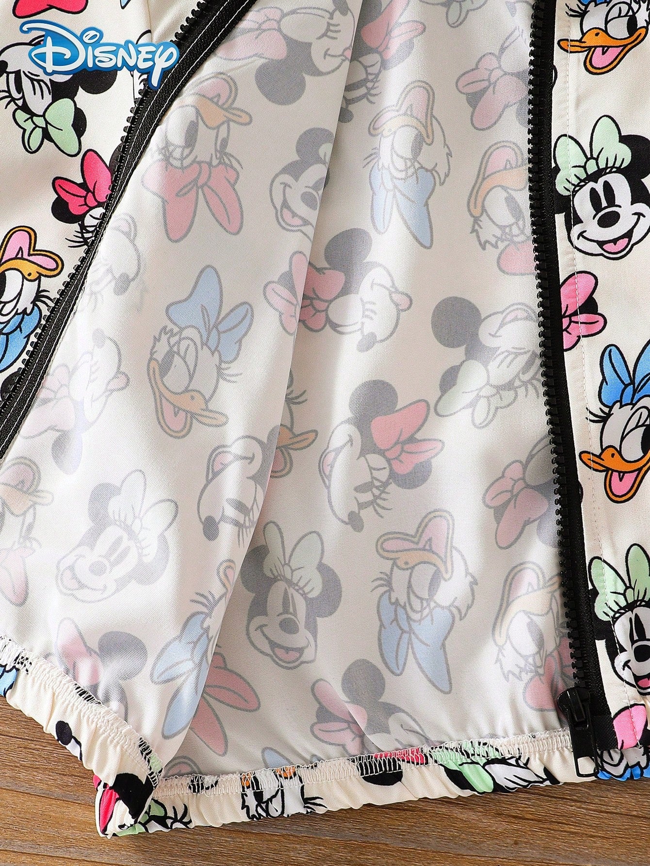 Disney Minnie And Friends Spring/Autumn Casual Jacket For Baby Girls, Cartoon Minnie, Donald Duck, Daisy, Goofy All-Over Print, Long Sleeve Zipper Hooded Jacket, Children's Daily Wear, Home, Versatile