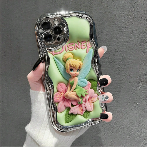 Disney Official Tinker Bell Phone Case, Peter Pan Fairy Floral Protective Cover For Smartphone, Soft Green Base With Pink Flower Design, Compatible With IPhone 17, 16, 15, 14, 13, 12, 11 Pro Models, A