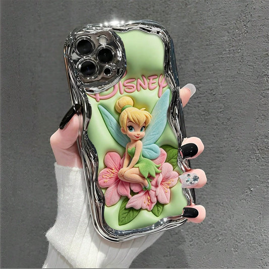 Disney Official Tinker Bell Phone Case, Peter Pan Fairy Floral Protective Cover For Smartphone, Soft Green Base With Pink Flower Design, Compatible With IPhone 17, 16, 15, 14, 13, 12, 11 Pro Models, A