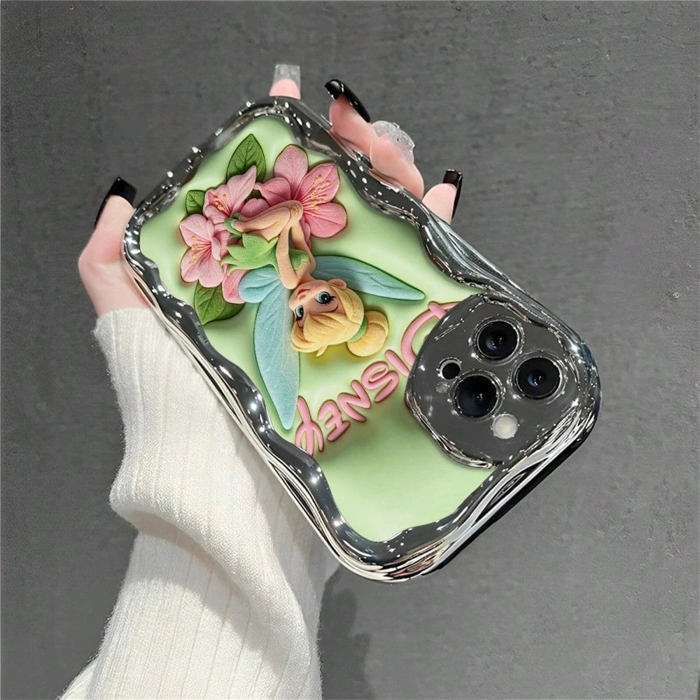 Disney Official Tinker Bell Phone Case, Peter Pan Fairy Floral Protective Cover For Smartphone, Soft Green Base With Pink Flower Design, Compatible With IPhone 17, 16, 15, 14, 13, 12, 11 Pro Models, A