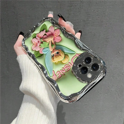 Disney Official Tinker Bell Phone Case, Peter Pan Fairy Floral Protective Cover For Smartphone, Soft Green Base With Pink Flower Design, Compatible With IPhone 17, 16, 15, 14, 13, 12, 11 Pro Models, A