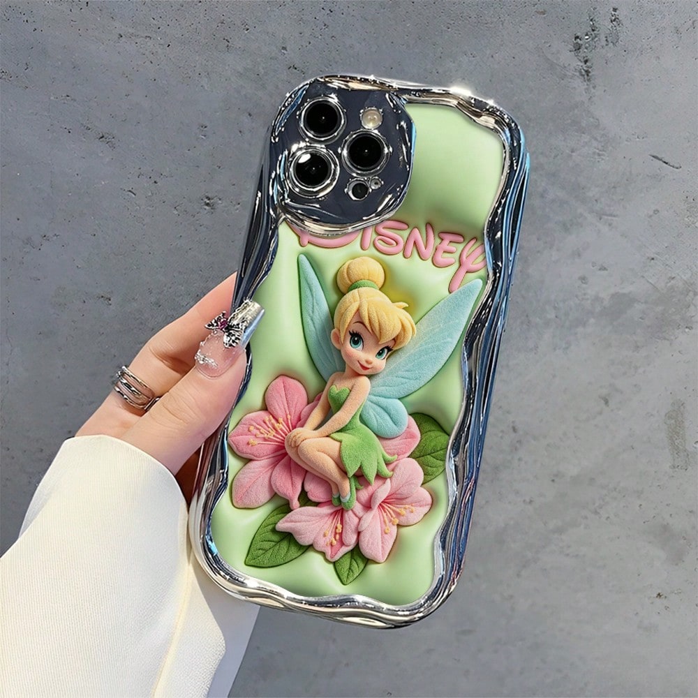 Disney Official Tinker Bell Phone Case, Peter Pan Fairy Floral Protective Cover For Smartphone, Soft Green Base With Pink Flower Design, Compatible With IPhone 17, 16, 15, 14, 13, 12, 11 Pro Models, A