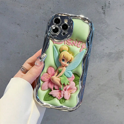 Disney Official Tinker Bell Phone Case, Peter Pan Fairy Floral Protective Cover For Smartphone, Soft Green Base With Pink Flower Design, Compatible With IPhone 17, 16, 15, 14, 13, 12, 11 Pro Models, A