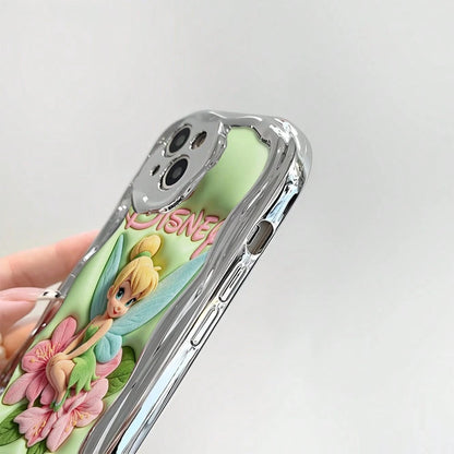 Disney Official Tinker Bell Phone Case, Peter Pan Fairy Floral Protective Cover For Smartphone, Soft Green Base With Pink Flower Design, Compatible With IPhone 17, 16, 15, 14, 13, 12, 11 Pro Models, A