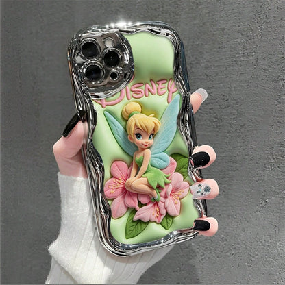 Disney Official Tinker Bell Phone Case, Peter Pan Fairy Floral Protective Cover For Smartphone, Soft Green Base With Pink Flower Design, Compatible With IPhone 17, 16, 15, 14, 13, 12, 11 Pro Models, A