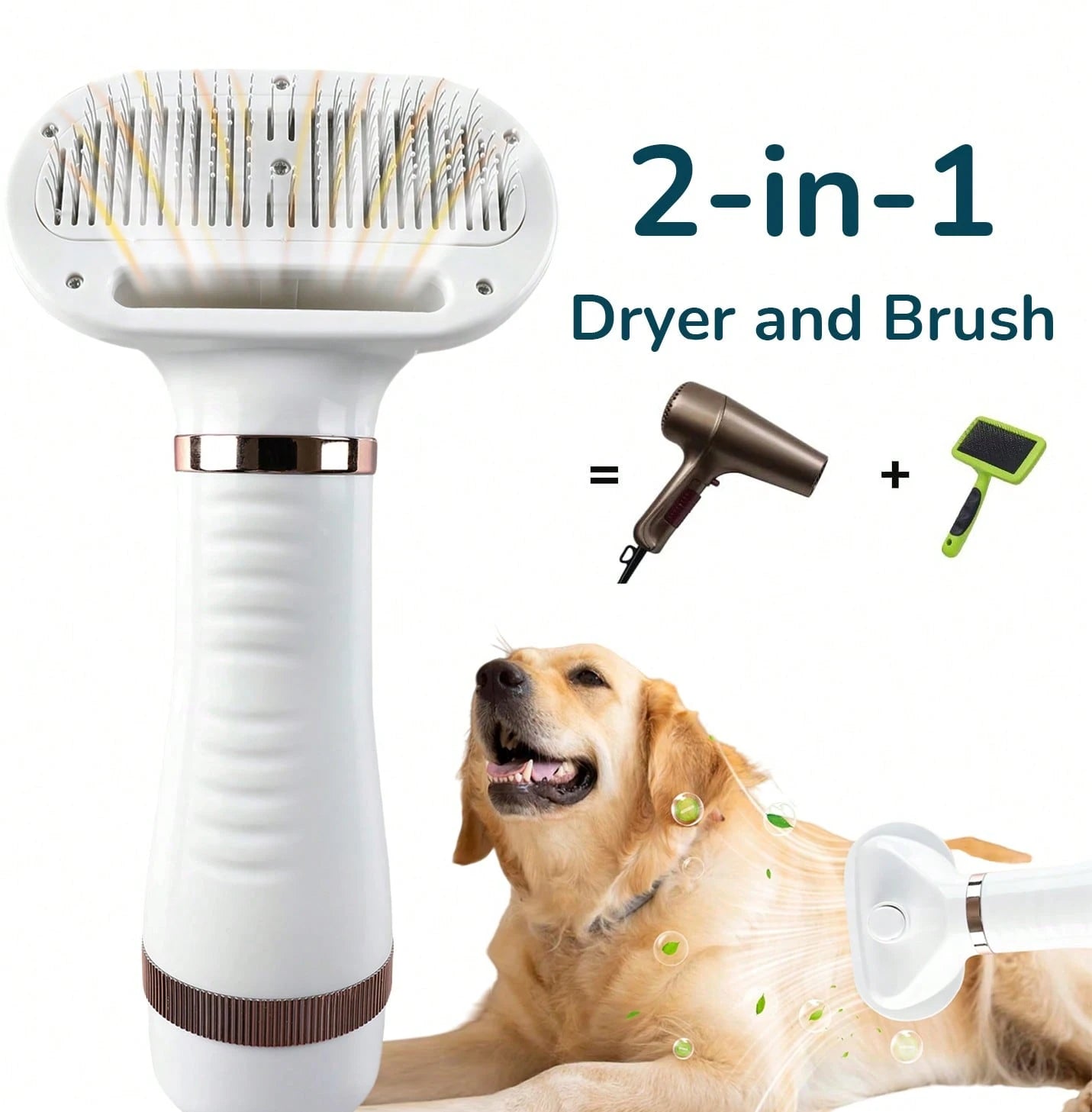 Dog Hair Dryer And Dog Blow Dryer, 2-In-1 Pet Hair Dryer With Self-Cleaning Slicker Brush- Portable Grooming For Dogs And Cats, 3 Temperature Settings, Low Noise- Back To School Cleaning