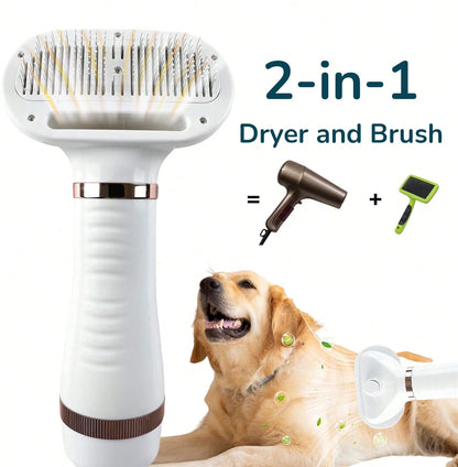 Dog Hair Dryer And Dog Blow Dryer, 2-In-1 Pet Hair Dryer With Self-Cleaning Slicker Brush- Portable Grooming For Dogs And Cats, 3 Temperature Settings, Low Noise- Back To School Cleaning