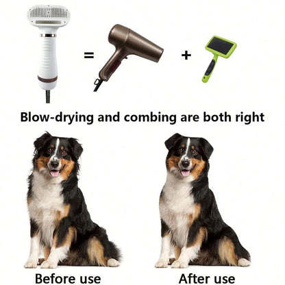 Dog Hair Dryer And Dog Blow Dryer, 2-In-1 Pet Hair Dryer With Self-Cleaning Slicker Brush- Portable Grooming For Dogs And Cats, 3 Temperature Settings, Low Noise- Back To School Cleaning