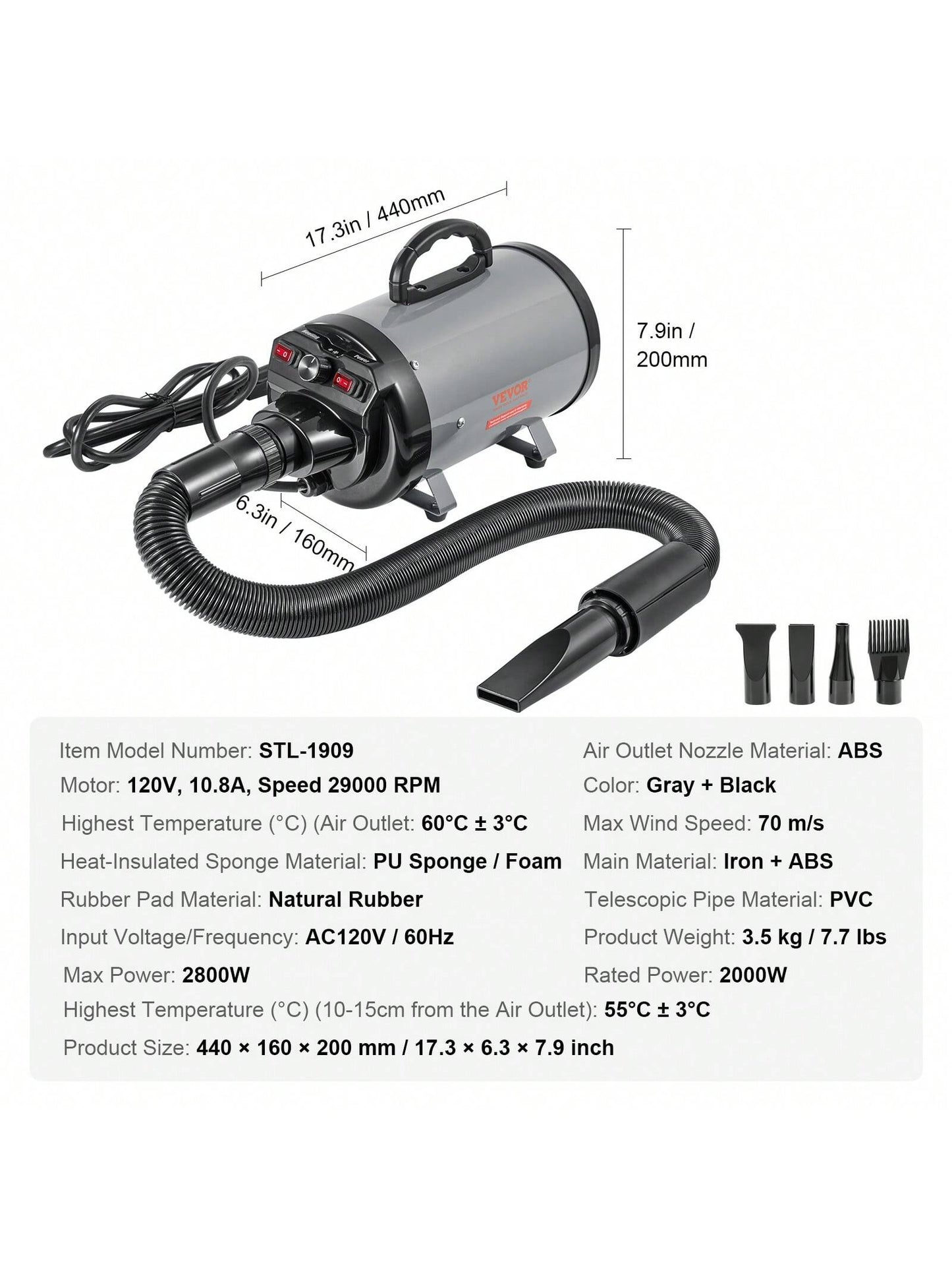 Dog Lover Gift And Dog Mom Love Dryer 2800W Portable Professional Cat/Dog Lover Gift And Dog/Cat Mom Love Dog Lover Gift And Dog Mom Love Blower Dryer 4.3HP High Velocity Cat/Dog Lover Gift And Dog/Ca