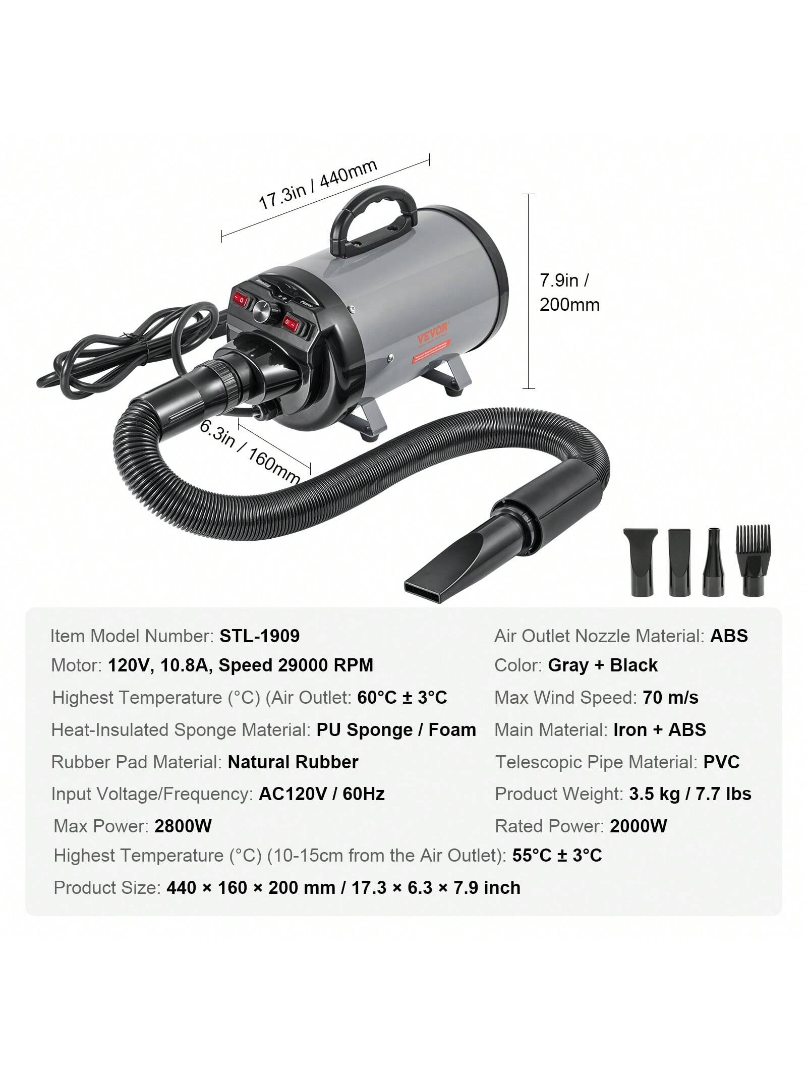 Dog Lover Gift And Dog Mom Love Dryer 2800W Portable Professional Cat/Dog Lover Gift And Dog/Cat Mom Love Dog Lover Gift And Dog Mom Love Blower Dryer 4.3HP High Velocity Cat/Dog Lover Gift And Dog/Ca