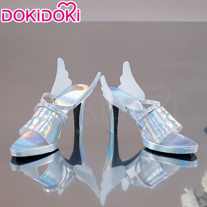 DokiDoki Anime Cosplay Silver Laser Battle Shoes Wing High Heel Boots