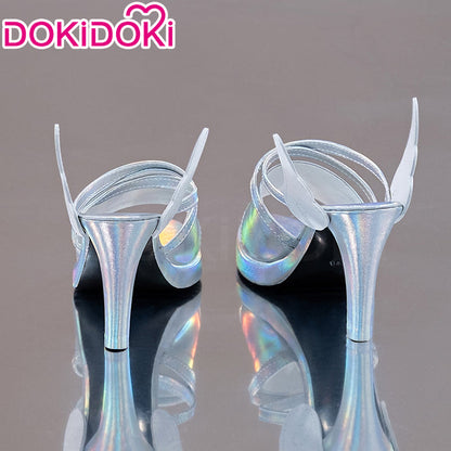DokiDoki Anime Cosplay Silver Laser Battle Shoes Wing High Heel Boots