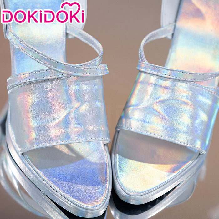 DokiDoki Anime Cosplay Silver Laser Battle Shoes Wing High Heel Boots