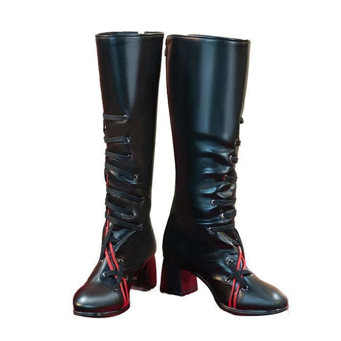 DokiDoki Movie Cosplay Black Red Lace-Up Shoes High Boots
