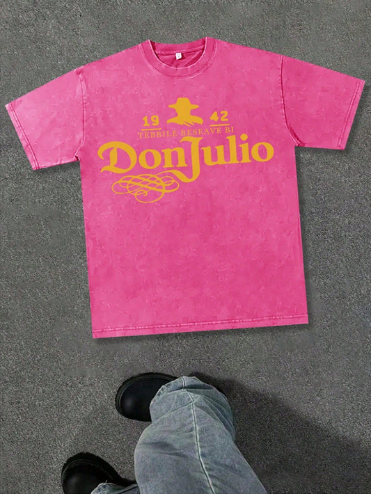 Don Julio 1942 Gentleman's T Men's Retro 230g Washed Cotton T-Shirt, Printing Grunge Style, Street Clothes, Large T-Shirt