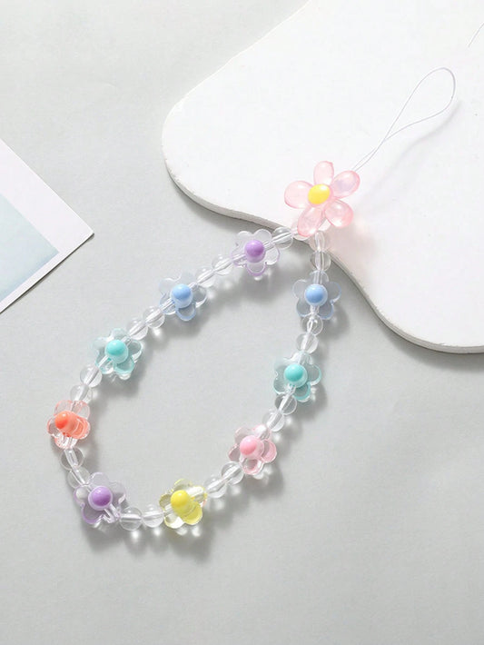 Dopamine Colorful Floral Beaded Short Phone Lanyard, Fashion Versatile Universal Phone Strap, Suitable For CCD Camera Strap, Earphone Case Lanyard, Car Key Chain Pendant, Water Bottle Strap, Bag Charm