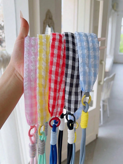Dopamine Patchwork Grid Fabric Phone Lanyard 2-In-1 Detachable Short Strap Wide Strap Crossbody Bag Wrist Strap