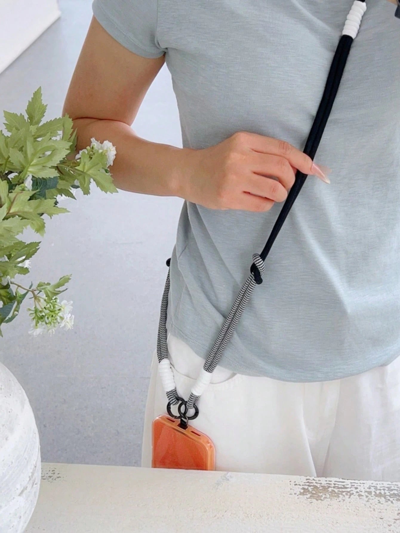 Dopamine Patchwork Grid Fabric Phone Lanyard 2-In-1 Detachable Short Strap Wide Strap Crossbody Bag Wrist Strap