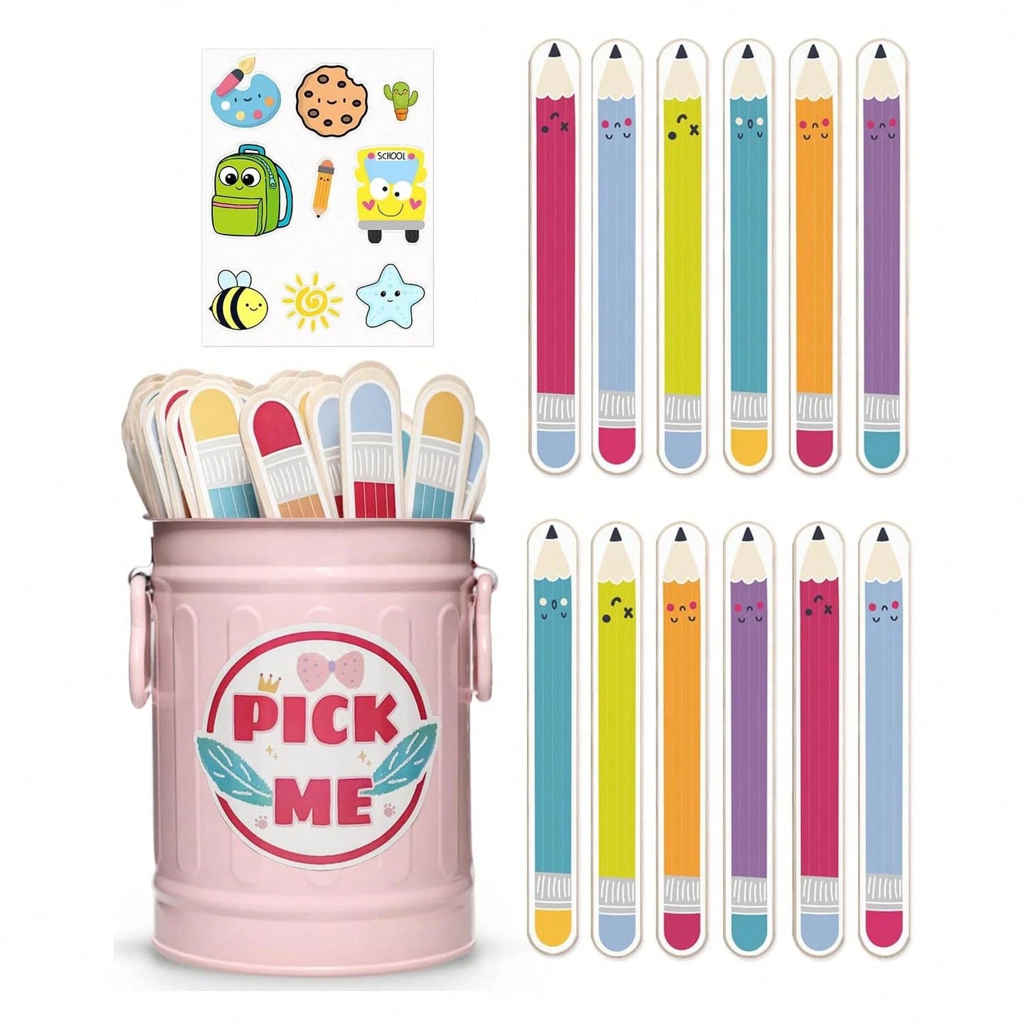 DORESS 36 Flip Name Sticks For Kids With Metal Box & Stickers, Classroom Management Essentials For Teachers & Educational Activities(Pink)