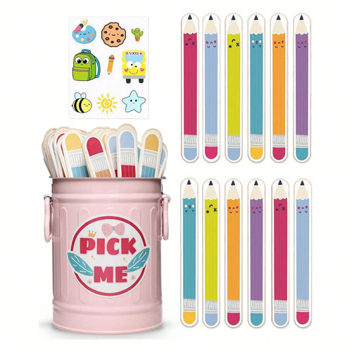 DORESS 36 Flip Name Sticks For Kids With Metal Box & Stickers, Classroom Management Essentials For Teachers & Educational Activities(Pink)