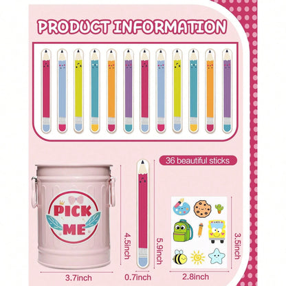 DORESS 36 Flip Name Sticks For Kids With Metal Box & Stickers, Classroom Management Essentials For Teachers & Educational Activities(Pink)