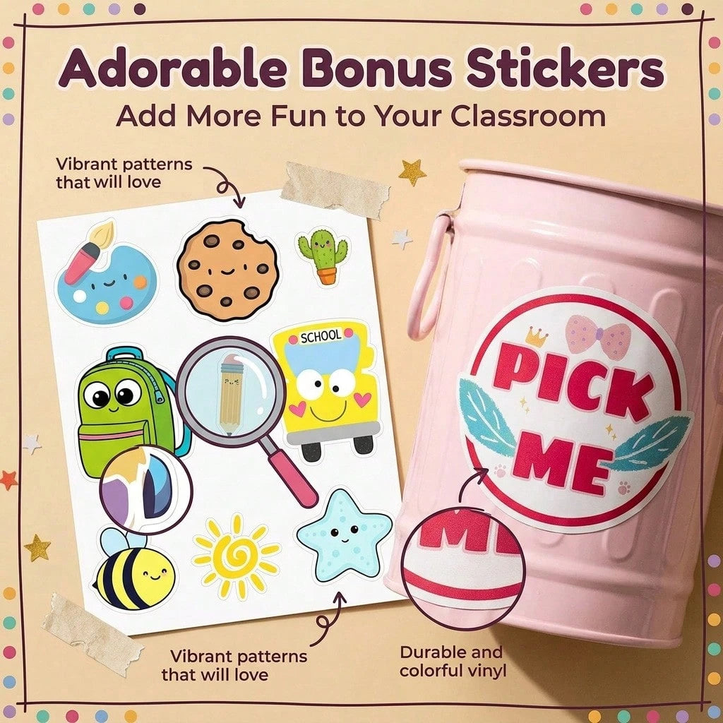 DORESS 36 Flip Name Sticks For Kids With Metal Box & Stickers, Classroom Management Essentials For Teachers & Educational Activities(Pink)