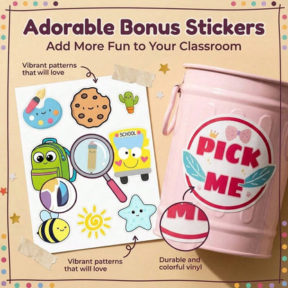 DORESS 36 Flip Name Sticks For Kids With Metal Box & Stickers, Classroom Management Essentials For Teachers & Educational Activities(Pink)