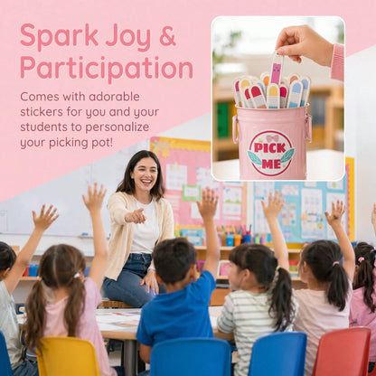 DORESS 36 Flip Name Sticks For Kids With Metal Box & Stickers, Classroom Management Essentials For Teachers & Educational Activities(Pink)