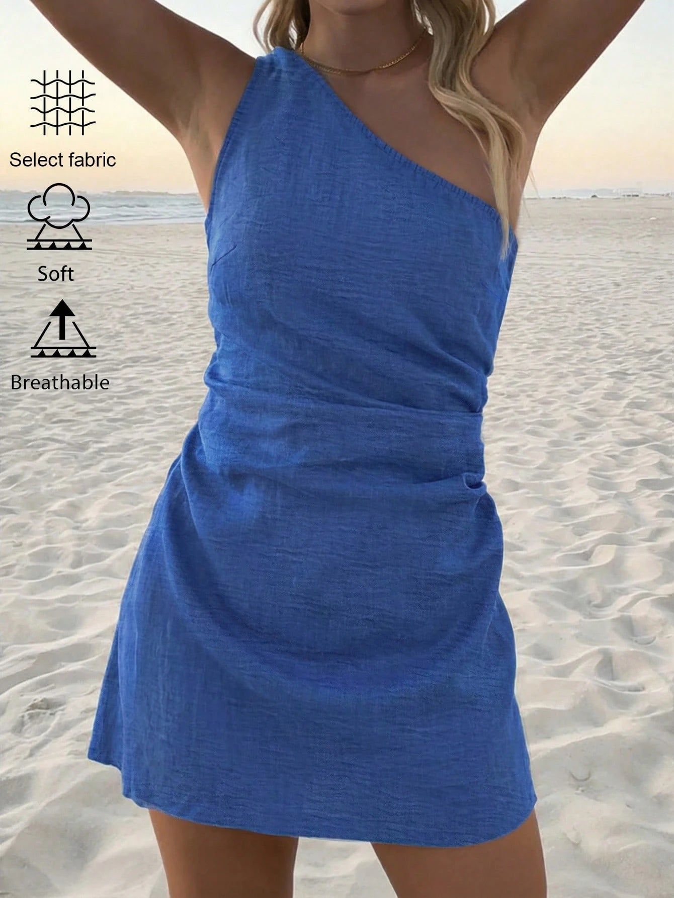 DORISS Summer Casual Off-Shoulder Dress, Asymmetric Cut Street Vacation Style Mini Dress Elegant, Effortless Style, For Women