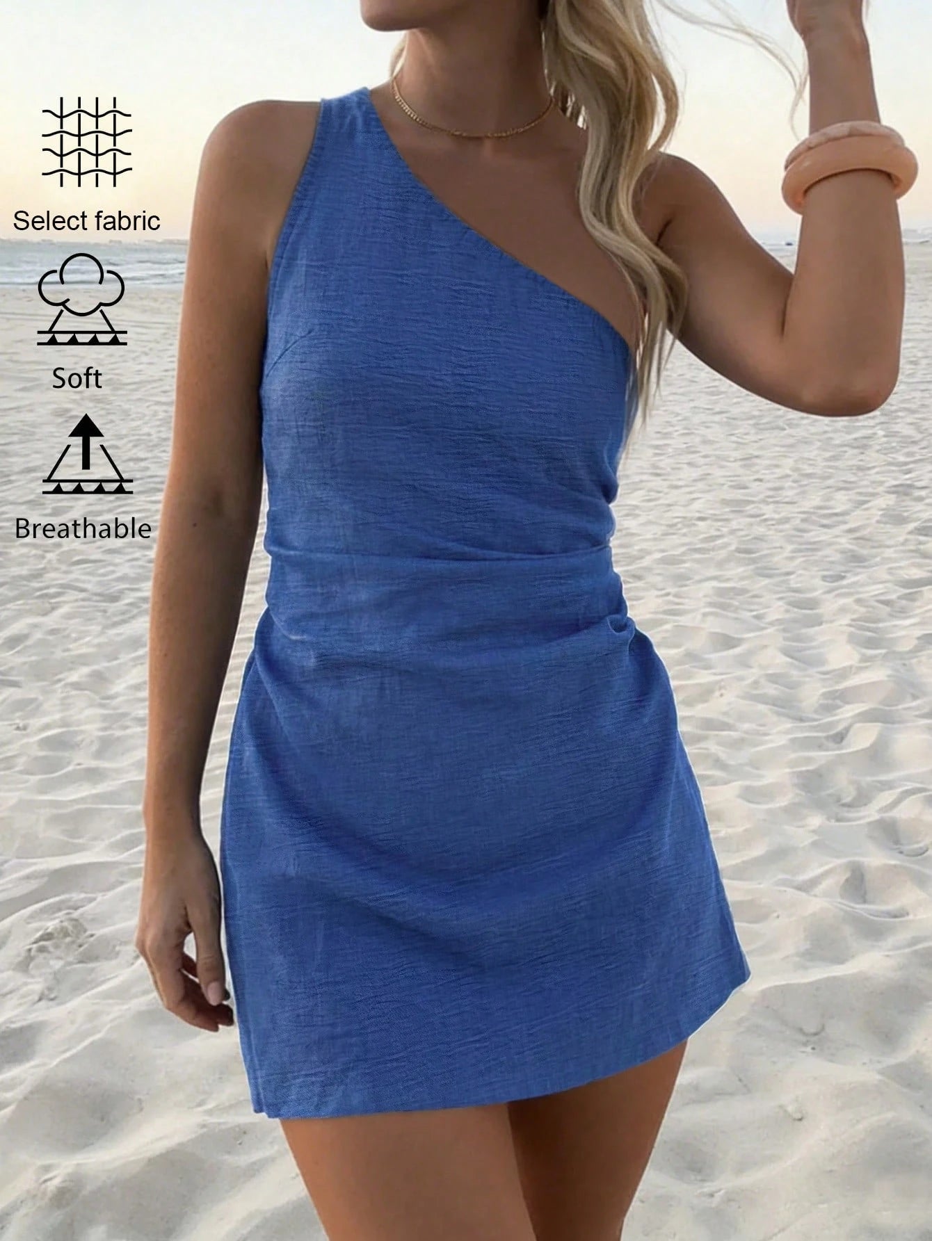DORISS Summer Casual Off-Shoulder Dress, Asymmetric Cut Street Vacation Style Mini Dress Elegant, Effortless Style, For Women