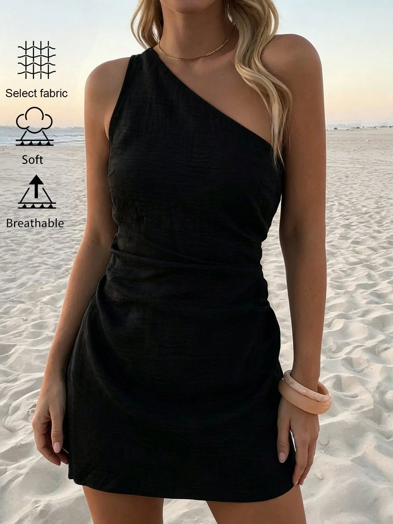 DORISS Summer Casual Off-Shoulder Dress, Asymmetric Cut Street Vacation Style Mini Dress Elegant, Effortless Style, For Women