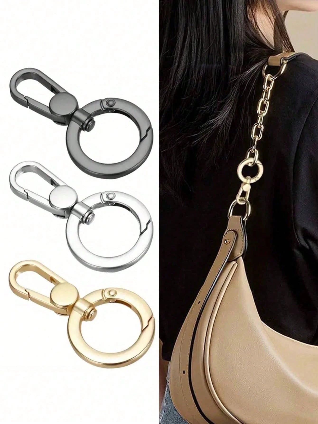 Double-Head Rotating Spring Buckle Set (Includes Spring-Loaded Round Ring Structure); 360° Rotatable, Suitable For DIY Crafts, Keychains, Car Key Fobs And Bag Strap Connections, Durable Hardware Acces