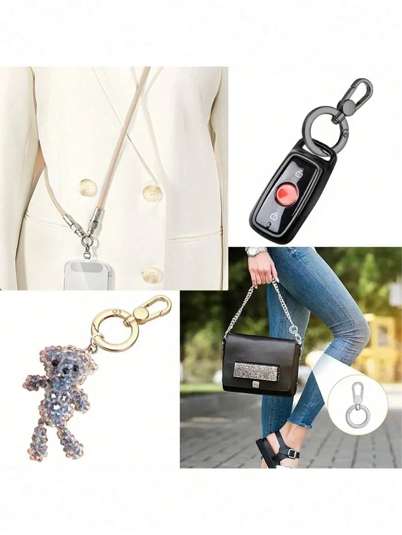 Double-Head Rotating Spring Buckle Set (Includes Spring-Loaded Round Ring Structure); 360° Rotatable, Suitable For DIY Crafts, Keychains, Car Key Fobs And Bag Strap Connections, Durable Hardware Acces