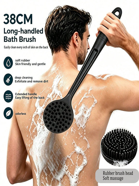 Double-Sided Long Handle Bath Brush, Soft Rubber Shower Back Scrubber, 2-In-1 Exfoliating Massage Body Brush, Deep Cleansing For Back And Whole Body, Non-Slip Handle With Hanging Hole, Quick-Drying Hy