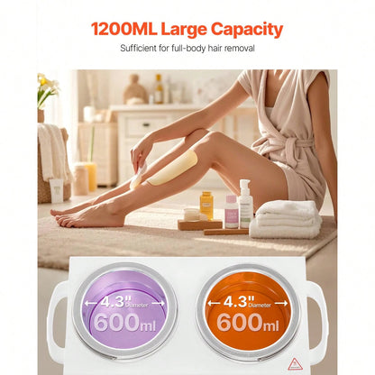 Double Wax Warmer, 1200ML Professional Dual Wax Warmer For Hair Removal, 32 ℉- 212℉ Adjustable Electric Waxing Heater Pot With 50PCS Waxing Sticks For Home Use, Beauty Salon, Spa