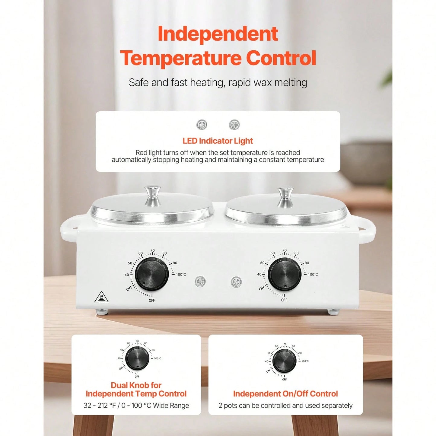 Double Wax Warmer, 1200ML Professional Dual Wax Warmer For Hair Removal, 32 ℉- 212℉ Adjustable Electric Waxing Heater Pot With 50PCS Waxing Sticks For Home Use, Beauty Salon, Spa