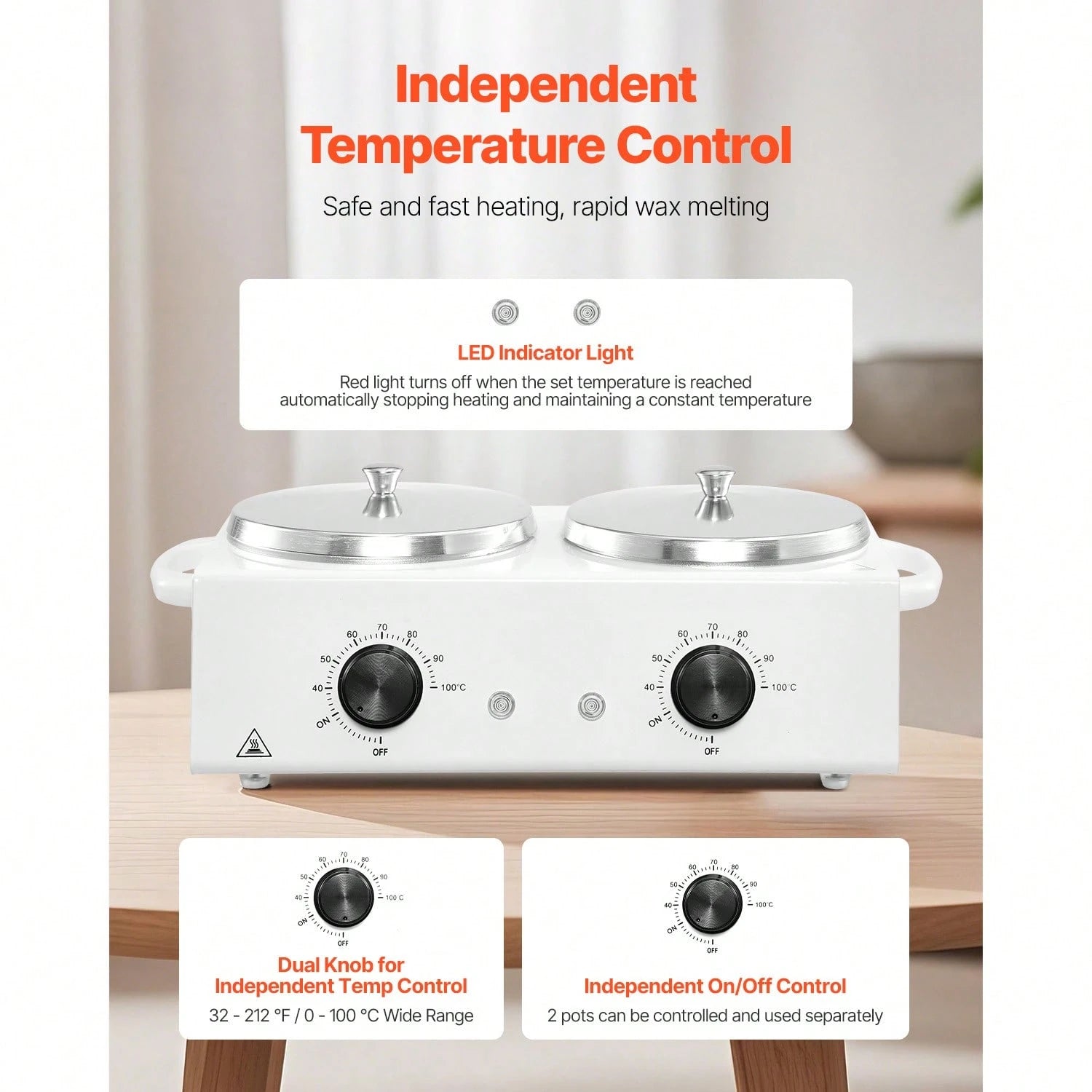 Double Wax Warmer, 1200ML Professional Dual Wax Warmer For Hair Removal, 32 ℉- 212℉ Adjustable Electric Waxing Heater Pot With 50PCS Waxing Sticks For Home Use, Beauty Salon, Spa