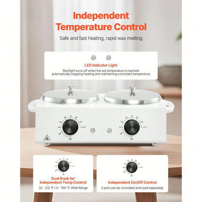 Double Wax Warmer, 1200ML Professional Dual Wax Warmer For Hair Removal, 32 ℉- 212℉ Adjustable Electric Waxing Heater Pot With 50PCS Waxing Sticks For Home Use, Beauty Salon, Spa