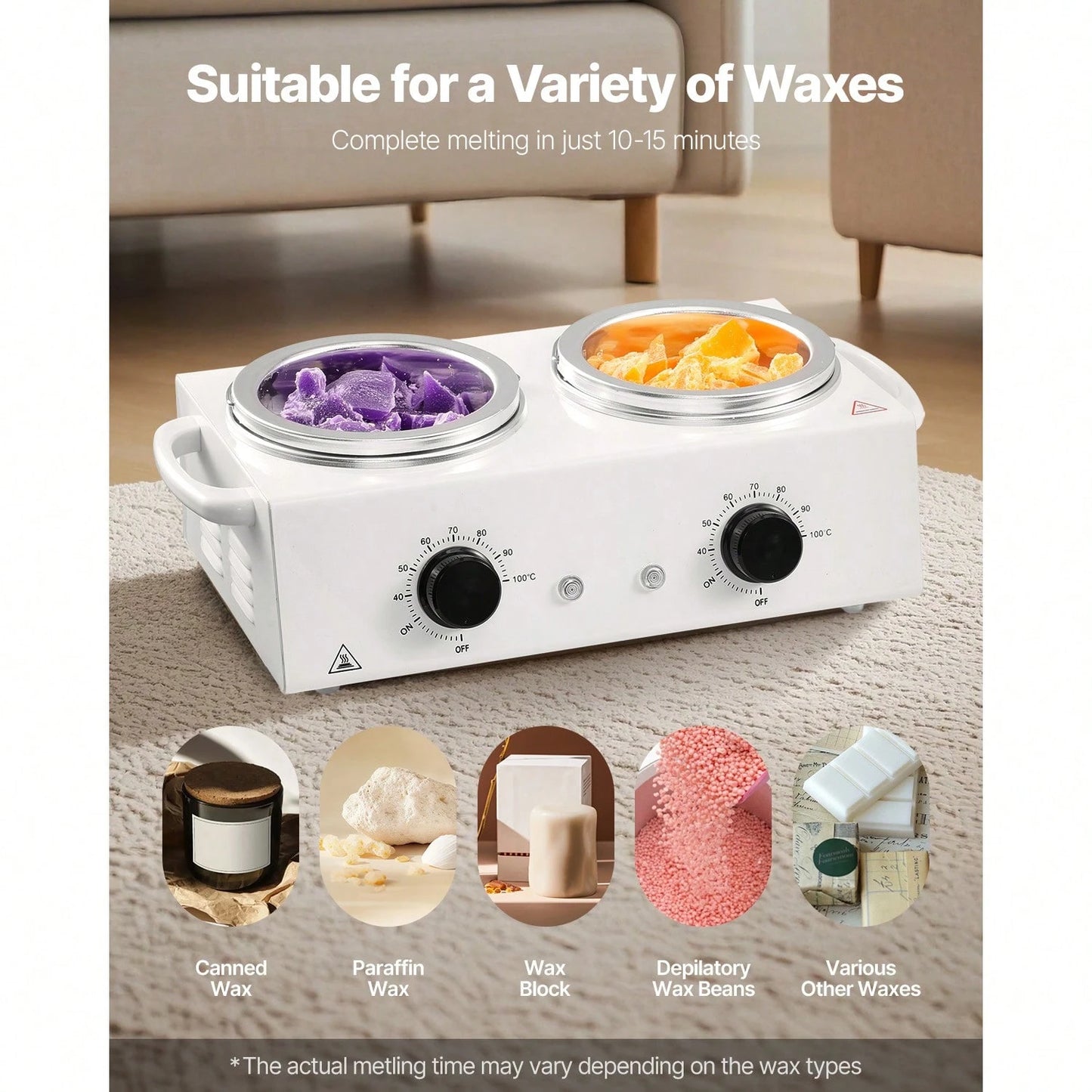 Double Wax Warmer, 1200ML Professional Dual Wax Warmer For Hair Removal, 32 ℉- 212℉ Adjustable Electric Waxing Heater Pot With 50PCS Waxing Sticks For Home Use, Beauty Salon, Spa