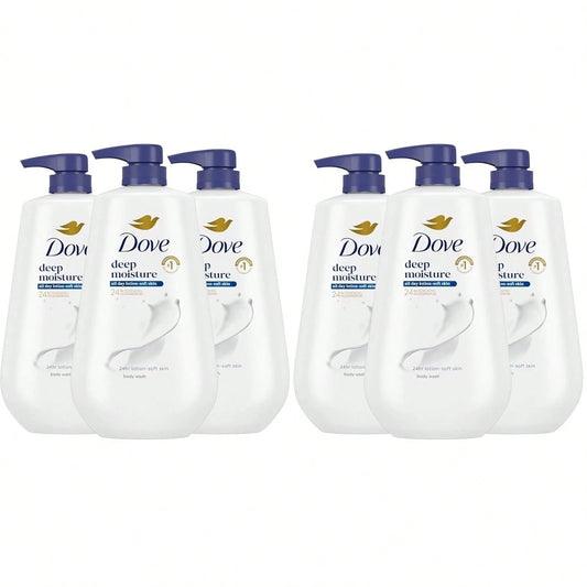 Dove Body Wash With Pump Deep Moisture For 24hr Lotion-Soft Skin Moisture Moisturizing Skin Cleanser With No Sulfates No Parabens,(Pack Of 6)