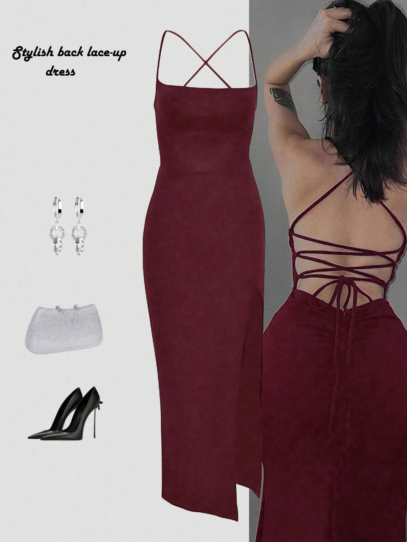 Dresses Solid Color Spaghetti Strap Large Backless Hip Pleats Large Slits Hip-Covering Sexy Sleeveless Party Dress,Back To School Elegant Summer