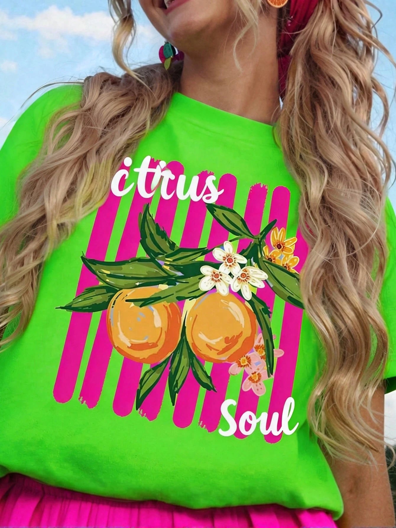DrmWander Women's T-Shirt, Casual Street Style Graphic Short Sleeve T-Shirt, Cute Summer Top Vacation Neon Green