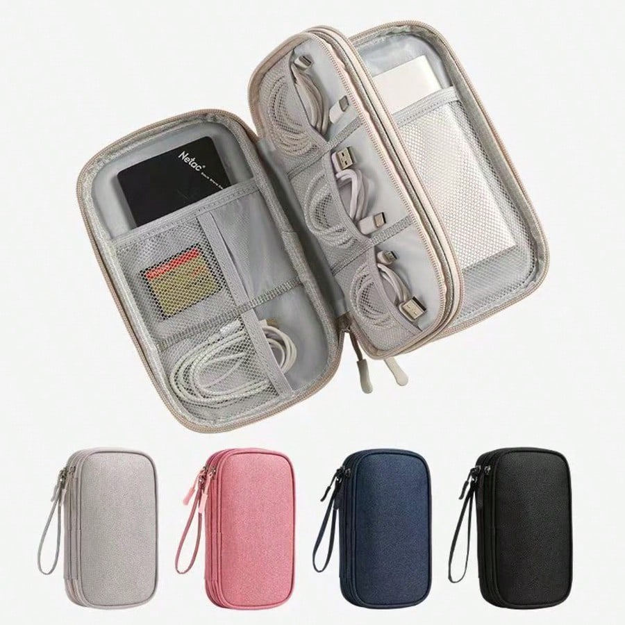 Dual Layer Waterproof Shockproof Electronics Organizer Bag, Portable Travel Charger Cable USB Drive Earphone Storage Pouch For Holiday Travel, Outdoor Activities Cable Organizer Charger Accessories Tr