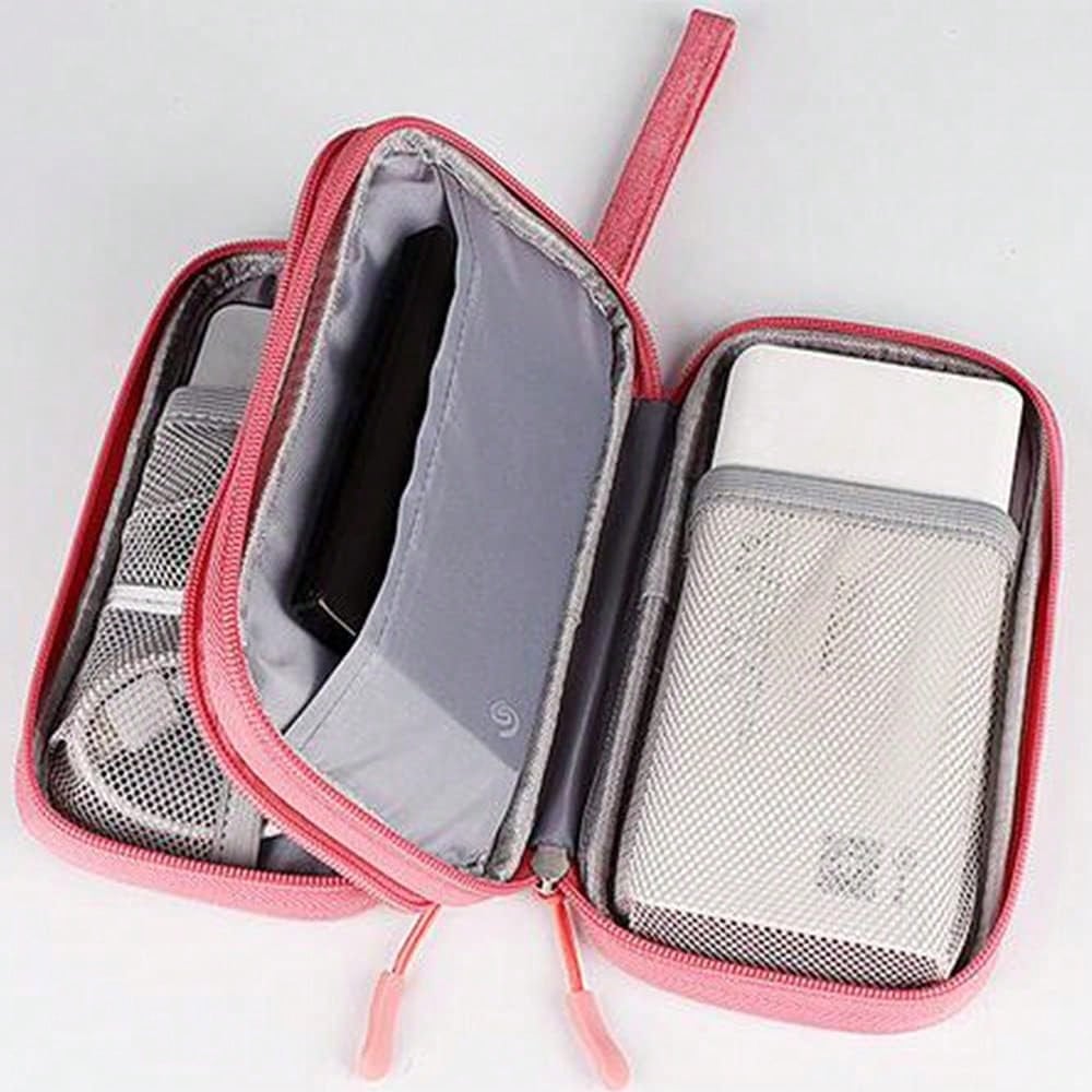 Dual Layer Waterproof Shockproof Electronics Organizer Bag, Portable Travel Charger Cable USB Drive Earphone Storage Pouch For Holiday Travel, Outdoor Activities Cable Organizer Charger Accessories Tr