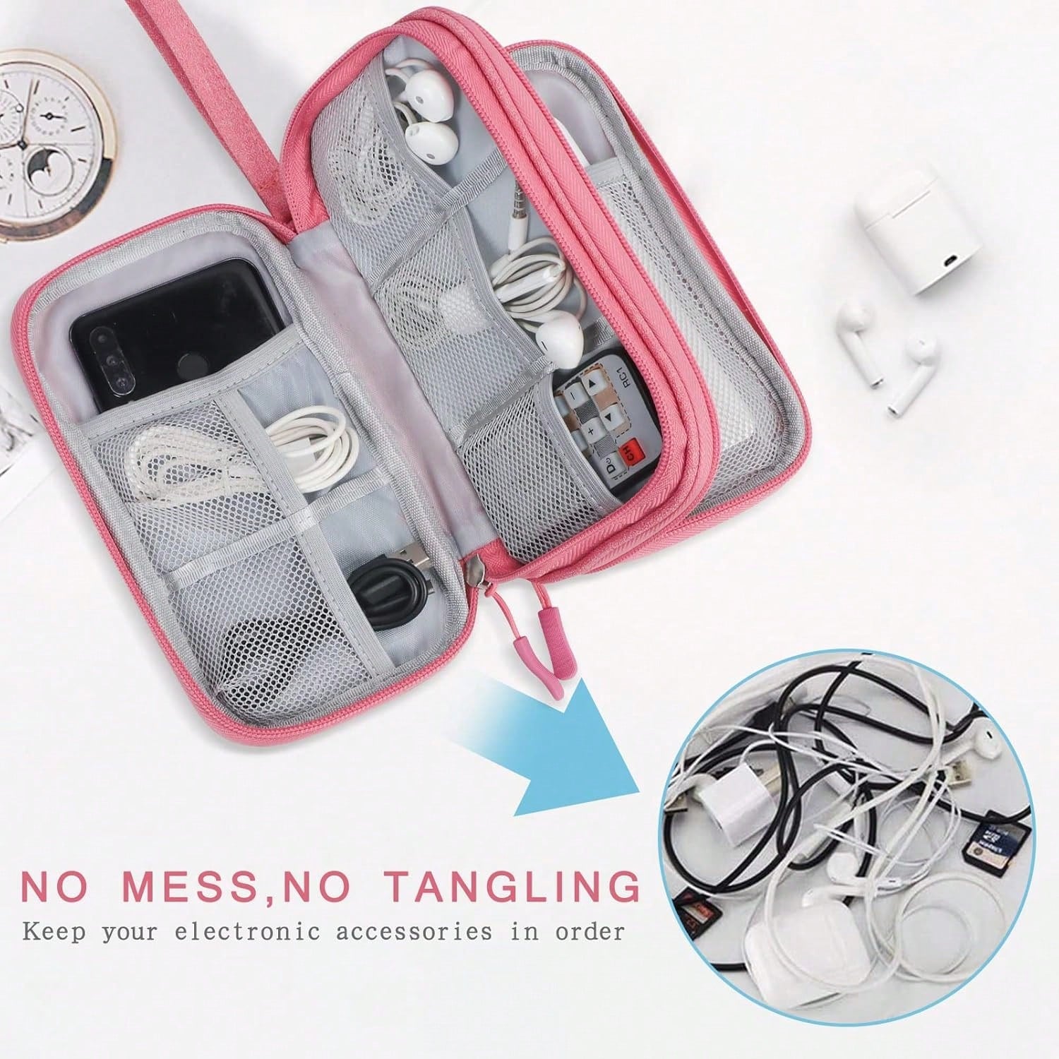 Dual Layer Waterproof Shockproof Electronics Organizer Bag, Portable Travel Charger Cable USB Drive Earphone Storage Pouch For Holiday Travel, Outdoor Activities Cable Organizer Charger Accessories Tr